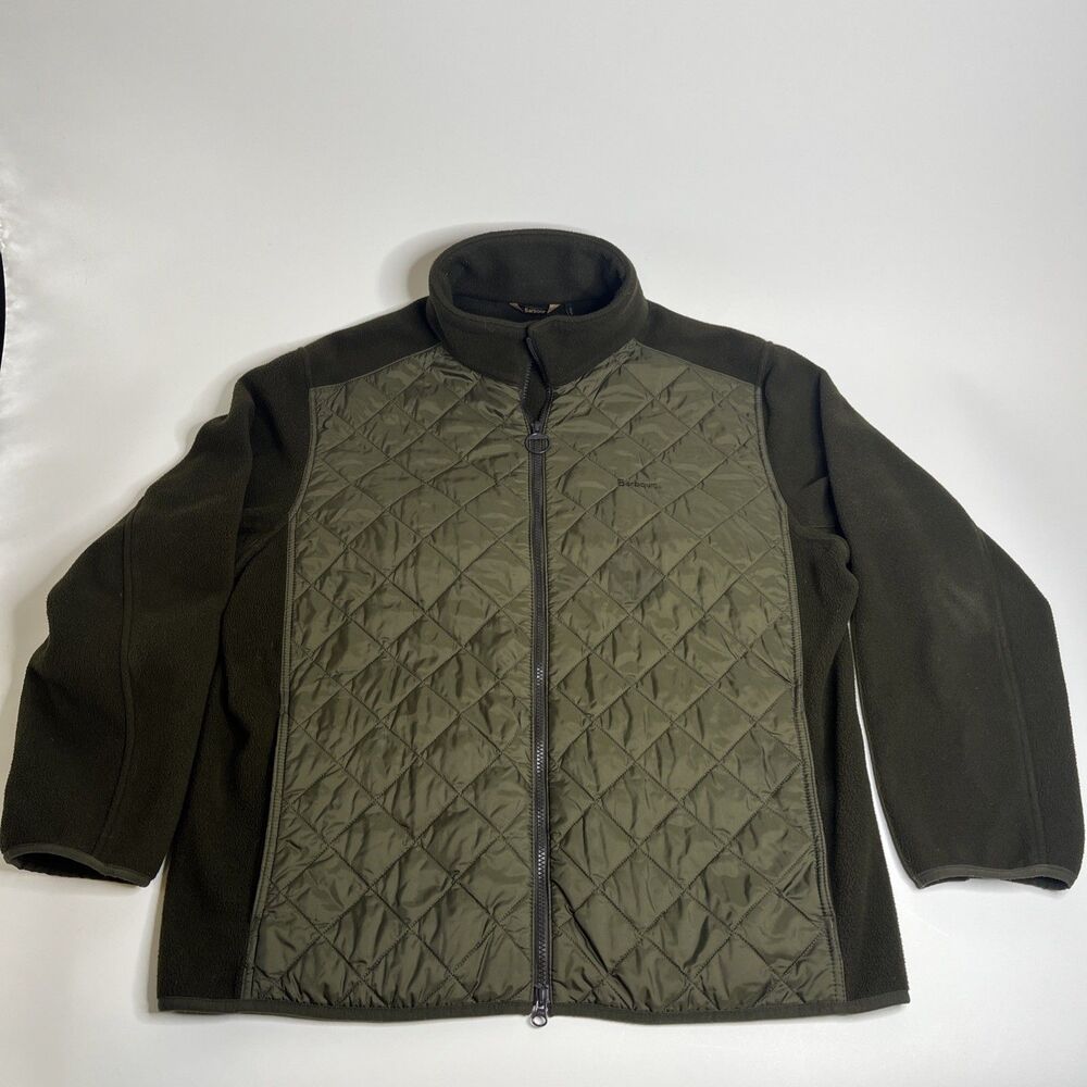 Barbour Trefoil Fleece Quilted Jacket Men’s XL Olive Brown Double Zip